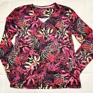 Reel Legends Vibrant Floral Long Sleeve Top - Pink and Black